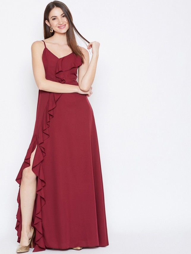 Berrylush Women Maxi Maroon Dress - Buy ...